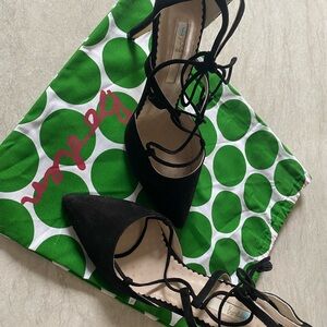 Boden Black Lace-Up Pointed-Toe Heels